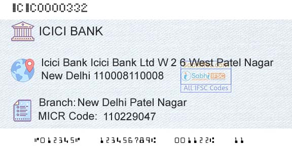 Icici Bank Limited New Delhi Patel NagarBranch 