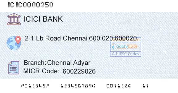 Icici Bank Limited Chennai AdyarBranch 