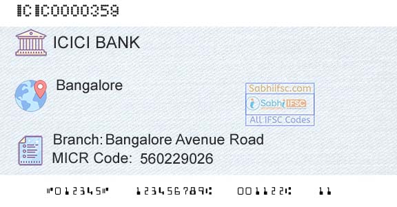 Icici Bank Limited Bangalore Avenue RoadBranch 
