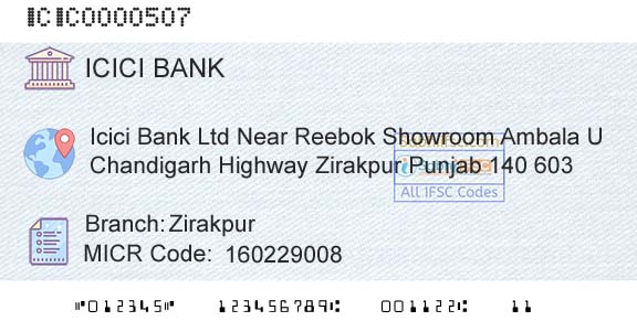 Icici Bank Limited ZirakpurBranch 