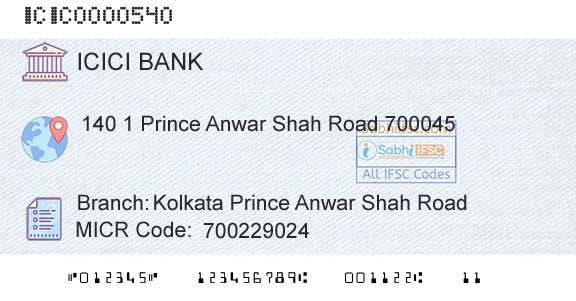 Icici Bank Limited Kolkata Prince Anwar Shah RoadBranch 