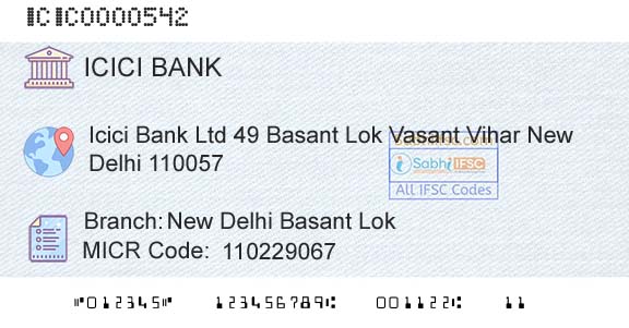 Icici Bank Limited New Delhi Basant LokBranch 