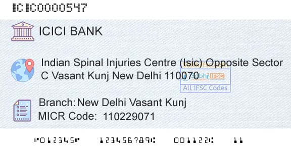 Icici Bank Limited New Delhi Vasant KunjBranch 