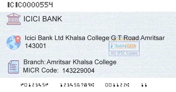 Icici Bank Limited Amritsar Khalsa CollegeBranch 