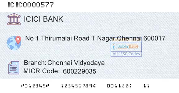 Icici Bank Limited Chennai VidyodayaBranch 