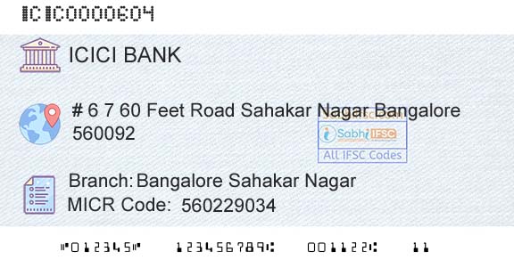 Icici Bank Limited Bangalore Sahakar Nagar Branch 
