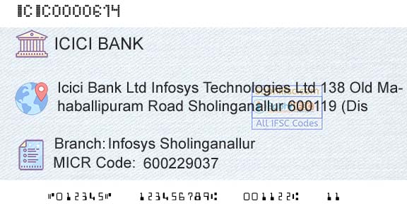 Icici Bank Limited Infosys SholinganallurBranch 