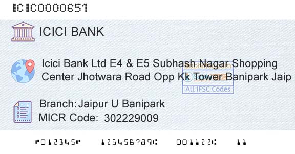 Icici Bank Limited Jaipur U BaniparkBranch 
