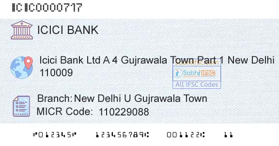 Icici Bank Limited New Delhi U Gujrawala TownBranch 