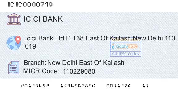 Icici Bank Limited New Delhi East Of KailashBranch 