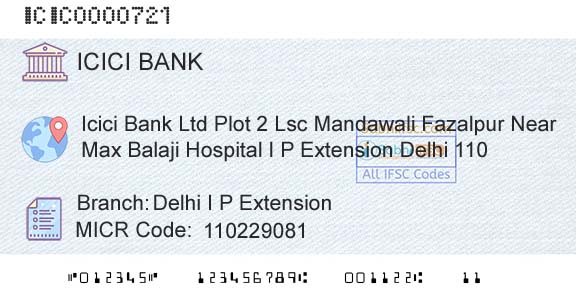 Icici Bank Limited Delhi I P ExtensionBranch 