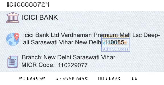 Icici Bank Limited New Delhi Saraswati ViharBranch 