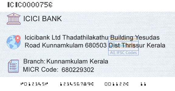 Icici Bank Limited Kunnamkulam KeralaBranch 