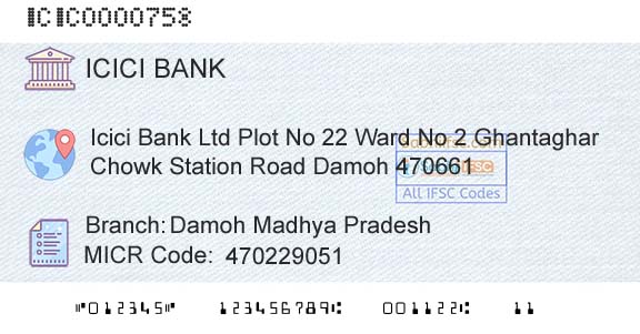 Icici Bank Limited Damoh Madhya PradeshBranch 