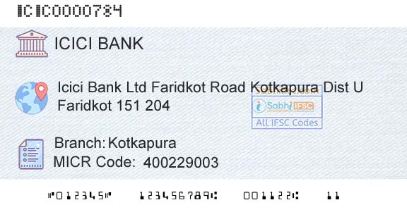 Icici Bank Limited KotkapuraBranch 