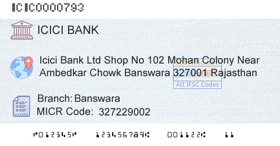 Icici Bank Limited BanswaraBranch 