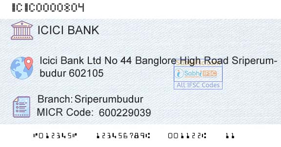 Icici Bank Limited SriperumbudurBranch 