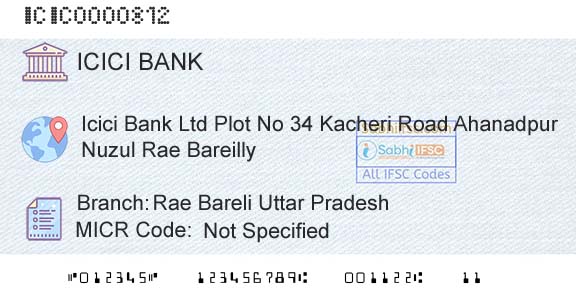 Icici Bank Limited Rae Bareli Uttar PradeshBranch 