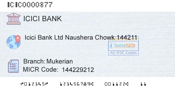 Icici Bank Limited MukerianBranch 