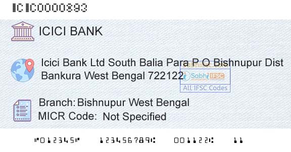 Icici Bank Limited Bishnupur West BengalBranch 