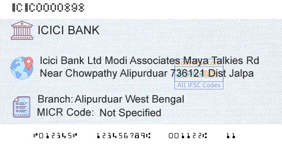 Icici Bank Limited Alipurduar West BengalBranch 