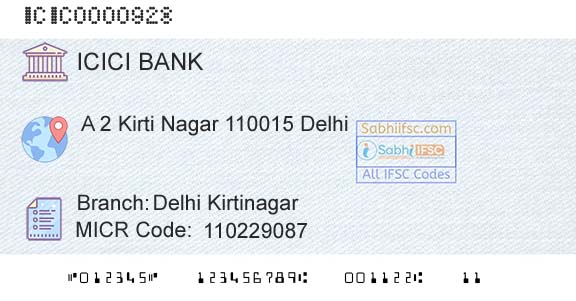 Icici Bank Limited Delhi Kirtinagar Branch 