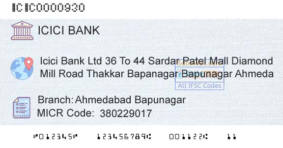 Icici Bank Limited Ahmedabad BapunagarBranch 
