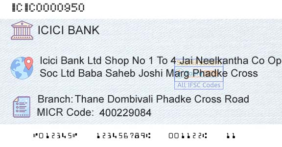 Icici Bank Limited Thane Dombivali Phadke Cross RoadBranch 