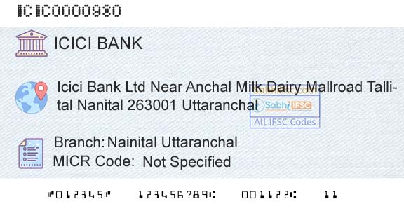 Icici Bank Limited Nainital UttaranchalBranch 