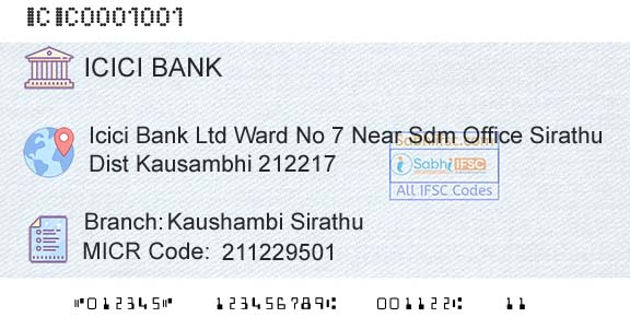 Icici Bank Limited Kaushambi SirathuBranch 
