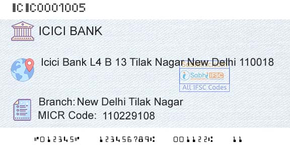 Icici Bank Limited New Delhi Tilak NagarBranch 