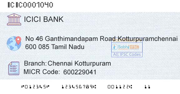 Icici Bank Limited Chennai Kotturpuram Branch 