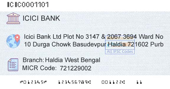 Icici Bank Limited Haldia West BengalBranch 