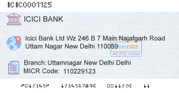 Icici Bank Limited Uttamnagar New Delhi DelhiBranch 
