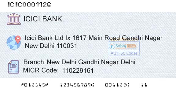 Icici Bank Limited New Delhi Gandhi Nagar DelhiBranch 