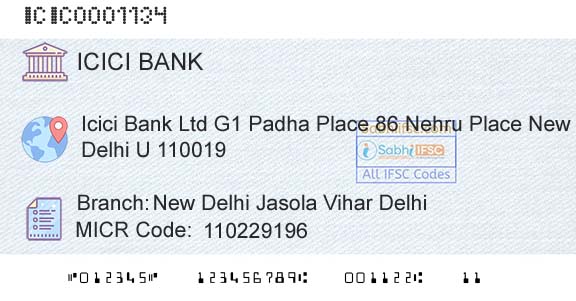 Icici Bank Limited New Delhi Jasola Vihar DelhiBranch 