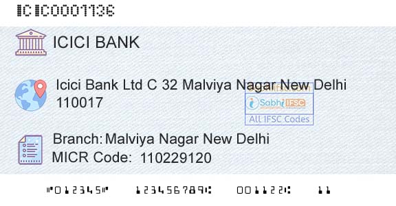Icici Bank Limited Malviya Nagar New DelhiBranch 