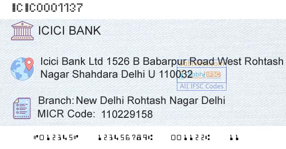 Icici Bank Limited New Delhi Rohtash Nagar DelhiBranch 
