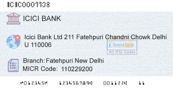 Icici Bank Limited Fatehpuri New DelhiBranch 