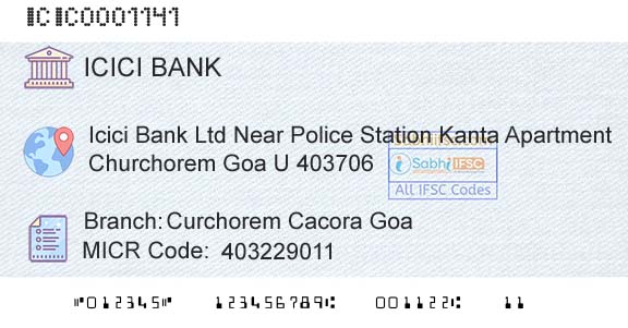 Icici Bank Limited Curchorem Cacora GoaBranch 