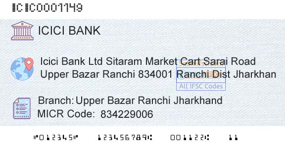 Icici Bank Limited Upper Bazar Ranchi JharkhandBranch 