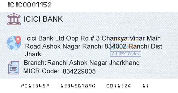 Icici Bank Limited Ranchi Ashok Nagar JharkhandBranch 