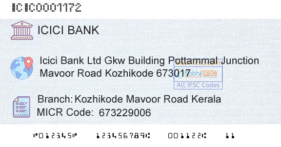 Icici Bank Limited Kozhikode Mavoor Road KeralaBranch 