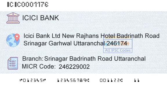 Icici Bank Limited Srinagar Badrinath Road UttaranchalBranch 