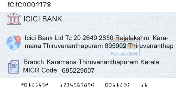 Icici Bank Limited Karamana Thiruvananthapuram KeralaBranch 