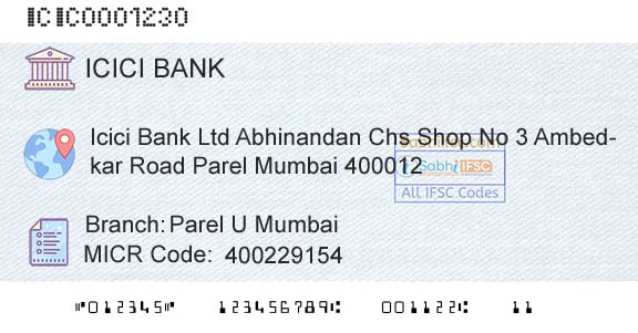 Icici Bank Limited Parel U MumbaiBranch 