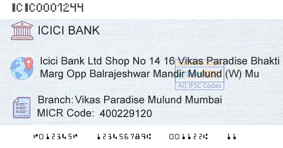 Icici Bank Limited Vikas Paradise Mulund MumbaiBranch 