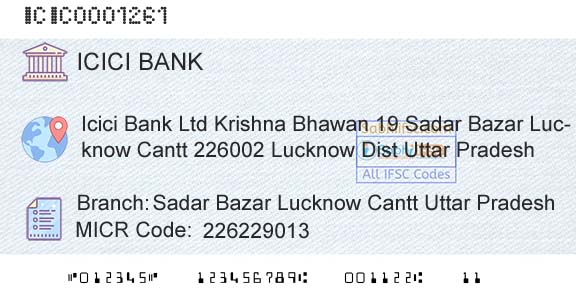 Icici Bank Limited Sadar Bazar Lucknow Cantt Uttar PradeshBranch 