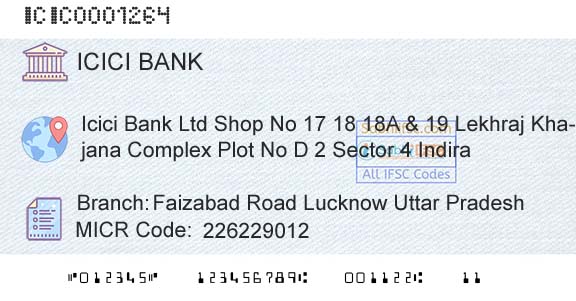 Icici Bank Limited Faizabad Road Lucknow Uttar PradeshBranch 