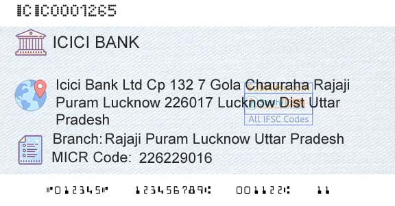 Icici Bank Limited Rajaji Puram Lucknow Uttar PradeshBranch 